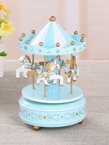 1pc Carousel Music Box, Wind Up Mechanism, Cake Design, Gift - White - View 9