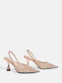 CUCCOO TILAWA Embroidery Champagne Sparkling Rhinestone Elegant Elegant Sexy Pointed Women's High Heels - Elastic Slip-On Exquisite Design - Champagne - View 4