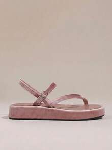 HighSole 簡約露趾休閒風厚底涼鞋，適合旅行與度假日常穿著 - 韓國絨粉 - 查看 2