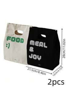 Haus Hana 1pc/2pcs Portable Thermal Food Carry Pouch, Sturdy Heavy Canvas Fabric With Heat Preserving Inner Layer, Minimal Fruit Text Graphic Spacious Snack Container For Daily Travel Workplace Meal Arrangement, Gift For Daily Commuting Adults Birthday Gift - Multicolor - View 20