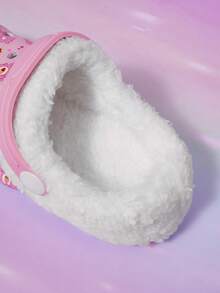 SHEIN X Care Bears Autumn And Winter Plush Lined Warm Cute Fun Cartoon Pattern Fashion Non-Slip Baby Children Clogs - Pink - View 6