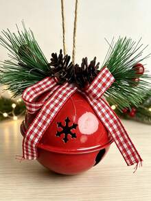 Liontin Lonceng Natal Logam 8cm dengan Simpul Pita, Ornamen Gantung Pohon Natal, Aksesori Dekorasi Rumah Pesta Natal - Beraneka warna - View 9