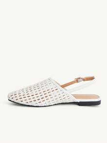 CUCCOO CHICEST Women's Shoes Spring And Summer Flat Bottom Square Toe Shoes Rear Strap Mules Shoes Versatile Elegant And Fashionable Wear - White - View 11