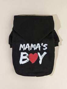 PETSIN 1件裝 MAMA BOY 紅色愛心字母印花寵物連帽衛衣，黑色，柔軟舒適保暖寵物衣 - 彩色 - 查看 8