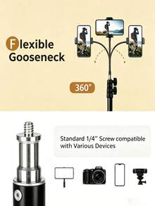 Teckwe 57 Inch Phone Tripod With 13.7 Inch Adjustable Gooseneck, Portable Tripod With Cell Phone Clip, For Recording Photo Vlog, Extendable Cell Phone Tripod Stand For Live Streaming, Cooking, Fitness - Black - View 3