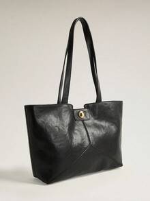 Wovira Women's Tote Bag, Splicing Design, Retro Old Money, Minimalist Style, Urban Fashion, Large Capacity, Suitable For Daily Commuting And Shopping - Black - View 2