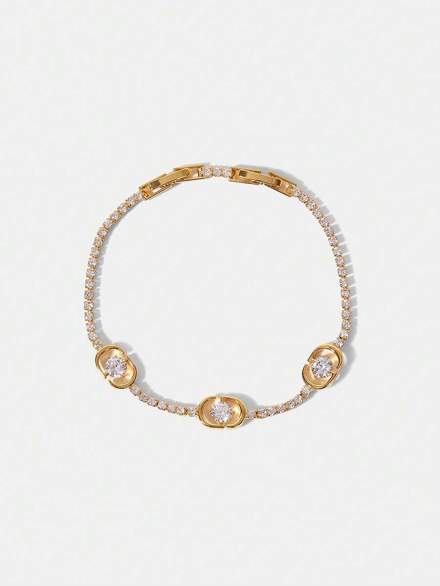 PRE GOLD ELEGANT SIMPLE SLIGHTLY INLAID WHITE STONE BRACELET - Yellow Gold - View 1