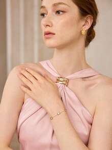 PRE GOLD ELEGANT SIMPLE SLIGHTLY INLAID WHITE STONE BRACELET - Yellow Gold - View 9