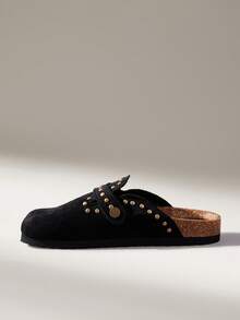 Solecia Metal Buckle Rivet Decoration Personalized Retro Half Slippers Travel Vacation - Black - View 3
