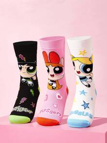 THE POWERPUFF GIRLS X SHEIN Powerpuff Girls 3-Pack Women's Medium Tube Socks - variegated - View 11