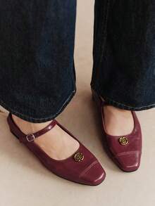 Rosivie French Splicing Square Toe With Closed Toe Slippers Backless Elegant Simple And Comfortable Sandals Square Toe Low Vamp Commuting - Burgundy - View 2