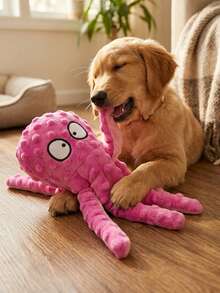 PETSIN Plush Octopus Dog Toy With Squeaker, Interactive Squeaky Chew Toy For Medium & Large Dogs, Durable Bite Resistant Pet Toy For Indoor & Outdoor Play, Soft Stuffed Puppy Toy For Boredom Relief & Fun - Purple foamed big-headed octopus - View 2