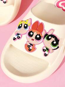 THE POWERPUFF GIRLS X SHEIN 可愛卡通兒童拖鞋，兒童快乾浴室拖鞋，輕量耐用EVA材質，適合室內外穿著 - 米色 - 查看 3