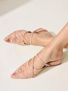 CUCCOO CHICEST Ladies' Shoes With Lace And Lace, Double Fine With Rhinestone Buckle, Pointed Wedge Heel, Apricot Colored Date Versatile High Heels, Single Shoe - Apricot - View 4