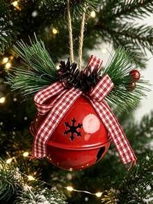Liontin Lonceng Natal Logam 8cm dengan Simpul Pita, Ornamen Gantung Pohon Natal, Aksesori Dekorasi Rumah Pesta Natal - Beraneka warna - View 8