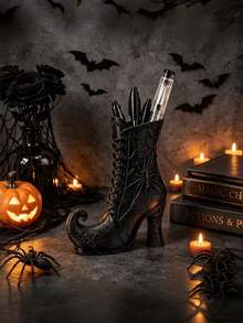 1PC 3D Printed Plastic Durable Lightweight Non Slip Waterproof Gothic Witch Boot Storage Box With Spider Web Design Desktop Organizer Makeup Brush Holder Office Decor Creative Halloween Gift Back To School Supplies Home Decor Accesory Present Idea - Multiple Styles - View 7