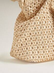 Wovira Ladies Tote Bag, Hand-Woven, Woven Bag, Retro Style, Old Money Style, Large Capacity, Suitable For Daily Commuting And Shopping - Apricot - View 6