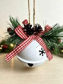 Liontin Lonceng Natal Logam 8cm dengan Simpul Pita, Ornamen Gantung Pohon Natal, Aksesori Dekorasi Rumah Pesta Natal - Beraneka warna - View 5