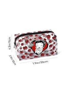 Betty Boop x SHEIN 透明 PVC 化妝包，附印花防水拉鍊，多功能旅行盥洗包與化妝收納袋，適合日常盥洗用品、文具及小雜物收納 - 彩色 - 查看 6