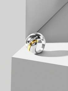 MOTF PREMIUM New Gold And Silver Color Matching Diamond Setting Light Luxury Niche Design High-End Retro Round Arch Ring - Silver - View 6