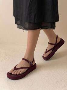 HighSole Women's Shoes Are Simple And Comfortable To Wear, Open-Toed Platform Sandals Are Suitable For Travel And Vacation - Burgundy - View 4