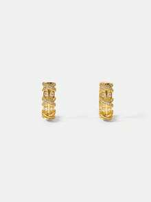 MOTF PREMIUM PRE ELEGANT SPLICING X-WORD SPARKLING ROUND WINDING STONE EARRINGS - Yellow Gold - View 7