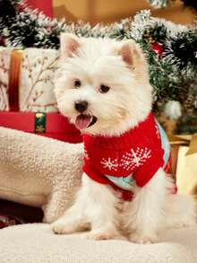 PETSIN Christmas Style Red Striped Reindeer & Christmas Tree Pet Sweater - Red - View 8