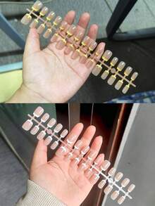 150 Pcs/Set. Short Oval Nail Stickers In Red, White, Blue, Yellow And Black (5 Color Combinations). French Manicure Style. Wearable Nail Stickers - Multicolor - View 4