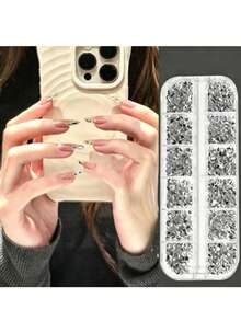 12 Grid Nail Art Box Set, Silver Rhinestone Patch Strip Box Accessory Set - Silver - View 7