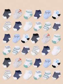 SHEIN Random 24/12/5 Pairs Baby Boys Socks 0-3T Cute Dinosaur Striped Pattern Soft Breathable Infant Toddler Ankle Socks Daily Wear Multipack Assorted Set - Multicolor - View 2