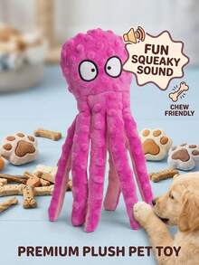 PETSIN Plush Octopus Dog Toy With Squeaker, Interactive Squeaky Chew Toy For Medium & Large Dogs, Durable Bite Resistant Pet Toy For Indoor & Outdoor Play, Soft Stuffed Puppy Toy For Boredom Relief & Fun - Purple foamed big-headed octopus - View 1