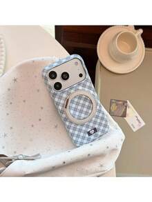 ShellaStory Fashionable Checkered Rotating Stand Magnetic Compatible With Phone17pm Phone Case Apple 18 Premium 15 Point 16 Hard Fashion, Personality, Creativity, Retro Style, Geometry, European And American Style, Simple Style, Niche, Ins Style - Green - View 6