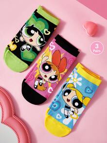THE POWERPUFF GIRLS X SHEIN Powerpuff Girls 3-Pack Women's Socks - variegated - View 1