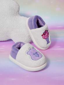 SHEIN X Care Bears A Pair Of Autumn And Winter Baby Velvet Bear Pattern Versatile Children's Fun Foot Protection Warm Non-Slip Baby Daily Leisure Home Slippers - Purple - View 1