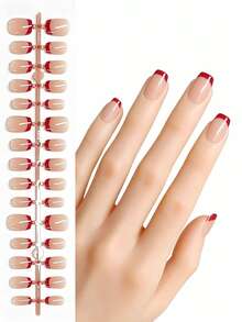 150 Pcs/Set. Short Oval Nail Stickers In Red, White, Blue, Yellow And Black (5 Color Combinations). French Manicure Style. Wearable Nail Stickers - Multicolor - View 3
