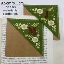 1pc, Personalized Hand Embroidered Corner Bookmark, 26 Letters Hand Stitched Felt Corner Letter Bookmark, Cute Flower Embroidery Bookmarks For Book Reading Lovers Meaningful Gift, Back To School, - Multicolor - View 2