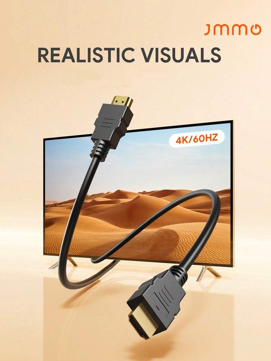 JMMO 4K High Speed HDMI-Compatible Cable 6.6FT/2M,4K@60Hz 18Gbps HDMI-Compatible Cord,24K Gold-Plated Connectors Compatible With Laptop,Projector & More - Hitam - View 1