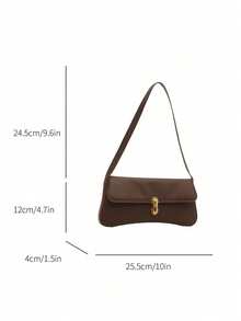 SIENNITY New Retro Fashion Solid‑Color Baguette Bag,Hardware Lock Clasp,Flap Opening,Lightweight & Minimalist,Small‑Capacity Shoulder Underarm Bag - Coffee - View 10