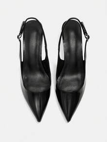 CUCCOO CURVES Black Pointed Back Empty Strap Thick Heel High Heels Women's, Temperament Square Heel Commuter Bag Head Sandals - Black - View 10