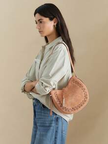Wovira Women's Shoulder Bag, Crescent Moon Bag, Saddle Bag. Handmade Sense, Urban Fashion, Old Money Style, Hollow Flower Pattern, Large Capacity - Brown - View 9