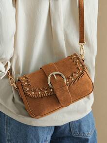 Wovira Women's Handbag, Suede Crossbody Bag, With Drawstring Detail And Buckle Embellishment, A Retro Casual Shoulder Bag, Suitable For Daily Commuting, Shop - Brown - View 1