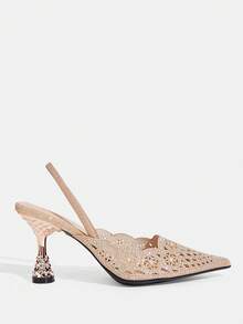 CUCCOO TILAWA Embroidery Champagne Sparkling Rhinestone Elegant Elegant Sexy Pointed Women's High Heels - Elastic Slip-On Exquisite Design - Champagne - View 2