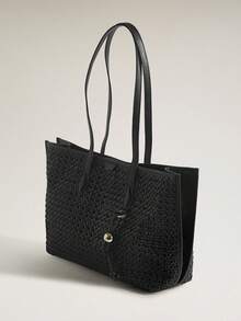 Wovira Women's Fashion Black Tote Bag, Delicately Woven Large-Capacity Shoulder Bag For Daily Use, Commuting, Vacation, Travel - Black - View 3