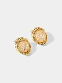 PRE ELEGANT MESH SPLICING SPARKLING STONE STUD EARRINGS - Gold - View 3