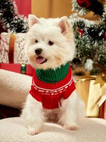 PETSIN Christmas Pet Sweater With Colorblock Christmas Tree Jacquard Pattern, Winter - Red - View 5