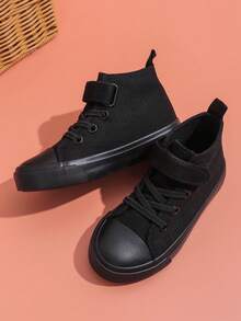 SHEIN Spring And Autumn Breathable And Comfortable Children's Canvas Shoes Solid Color Comfortable Casual Boys And Girls Student Shoes Middle Help Daily Wea - Black - View 5