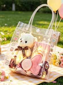 20Pcs Large Transparent Gift Bags With Handles Thickened Reusable PVC Tote Bags Durable Clear Shopping Bags For Wedding Birthday Party Favor Candy Goodie Supplies - Transparent - View 8