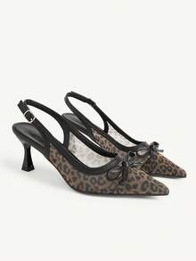 CUCCOO CHICEST Ladies Spring And Summer New Yellow Leopard Print Color Pointed Bow Stiletto Heel Wear Elegant Breathable High Heels - yellow leopard print - View 1