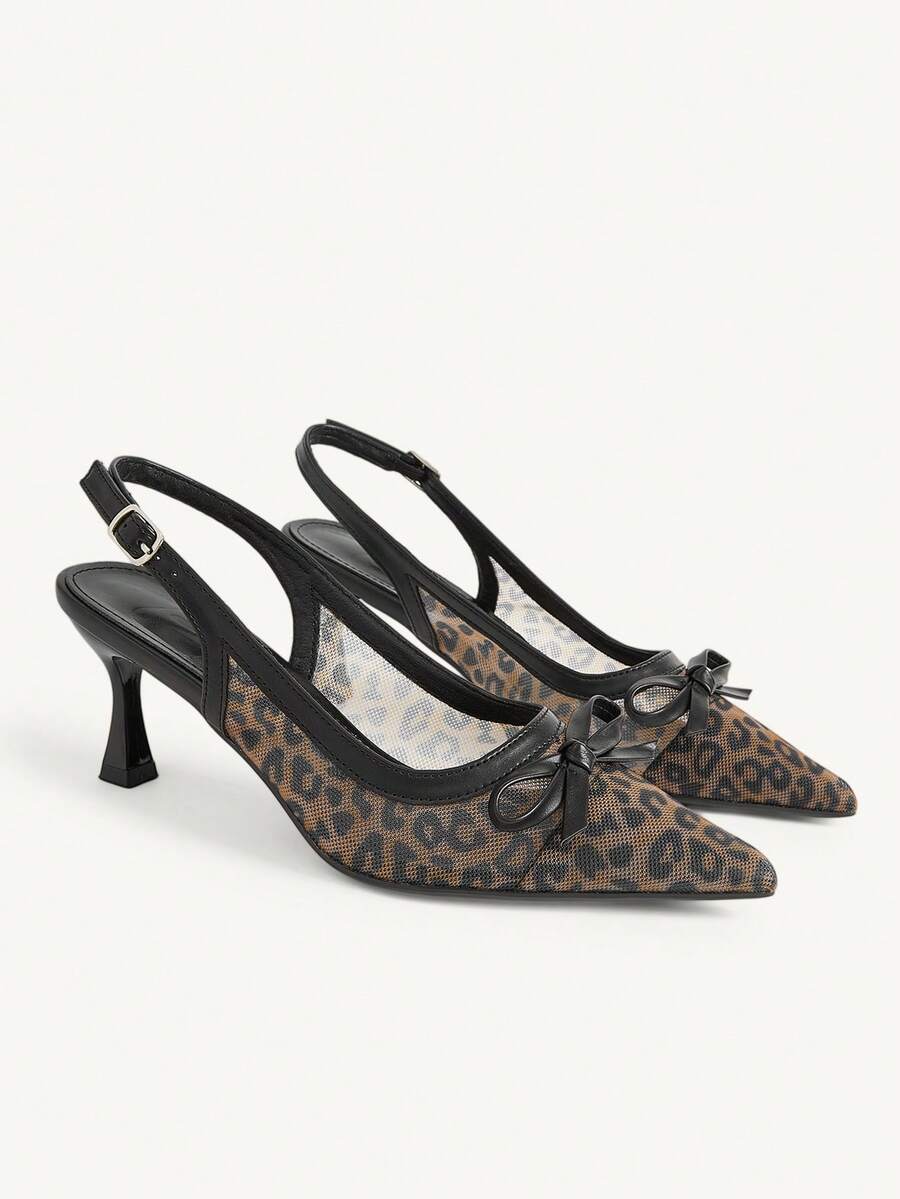 CUCCOO CHICEST Ladies Spring And Summer New Yellow Leopard Print Color Pointed Bow Stiletto Heel Wear Elegant Breathable High Heels - yellow leopard print - View 1