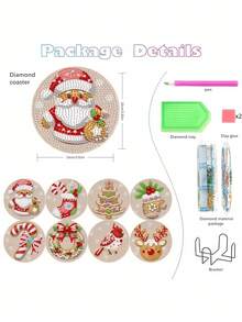 8pcs Diamond Painting Coasters Set, Christmas Crystal Art DIY Full Round Non-Slip Heat-Resistant Coasters For Holiday Party Craft Gift - Christmas - View 10